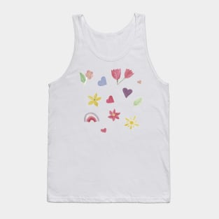 Watercolor cute flowers happy positivie stickers set Tank Top